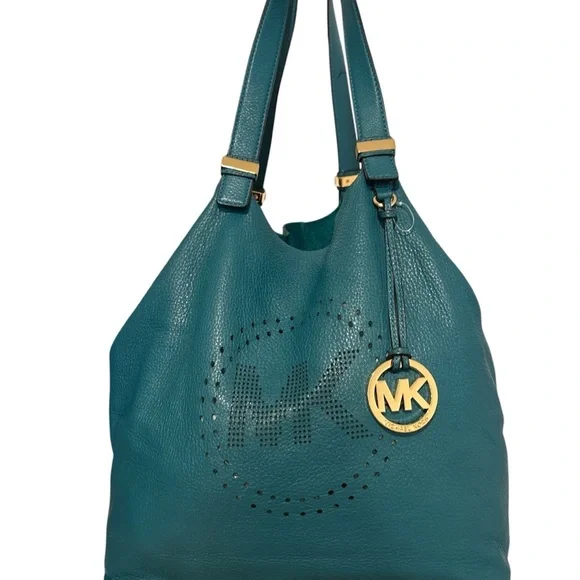 Michael Kors hobo perforated logo teal leather bag - Picture 5 of 8